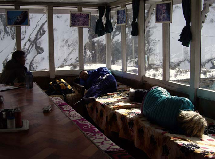 Dozing away the afternoon at the Machhapuchhre Base Camp