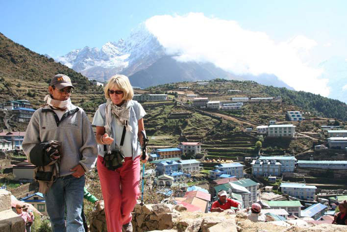 Teresa and Danraj at Namche Bazaar